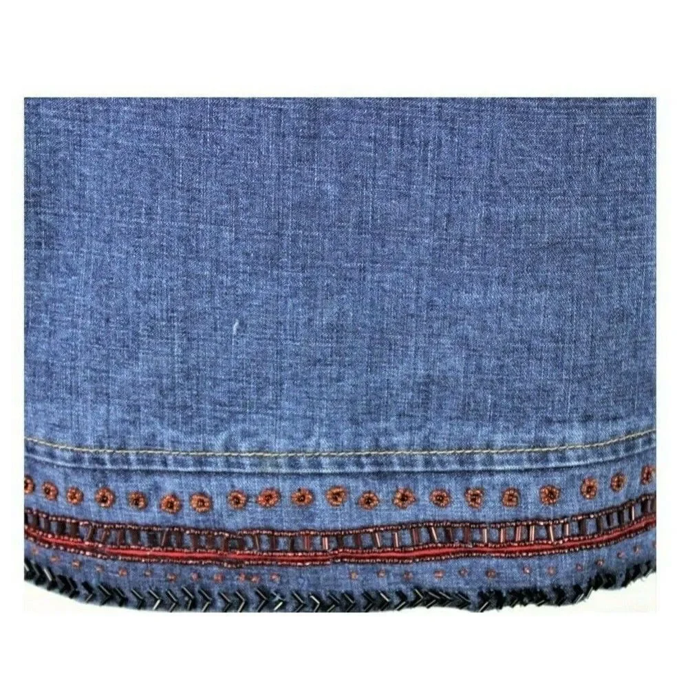 Chico's Denim Jacket Beaded Applique Embroidered Embellished Blue Women's Size 4 - Picture 7 of 11